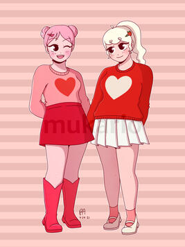 drawing of humanized versions of Gayle and Merengue from Animal Crossing